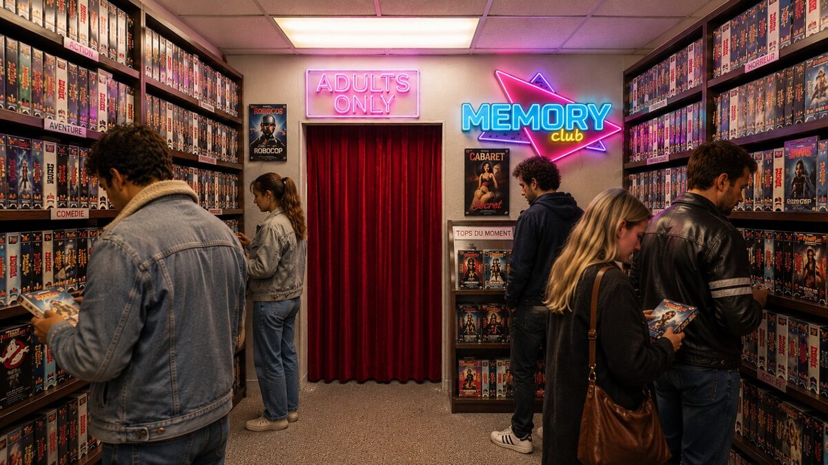 Rayons de VHS du vidéoclub du Memory Club à Villeurbanne, location de cassettes cultes des années 90 à Lyon
